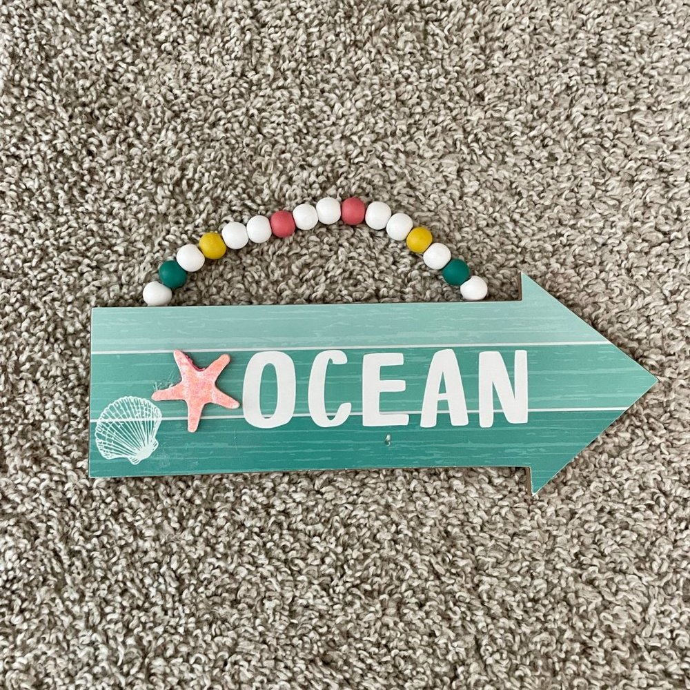New Decorative Beach Ocean Sign with Beads for Hanging & Pink Glittery Starfish